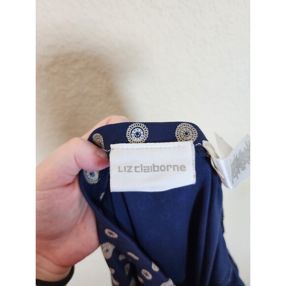 Vintage Liz Claiborne Maxi Skirt Small Navy Geometric Medallion 90s Knit Stretch - Picture 6 of 8
